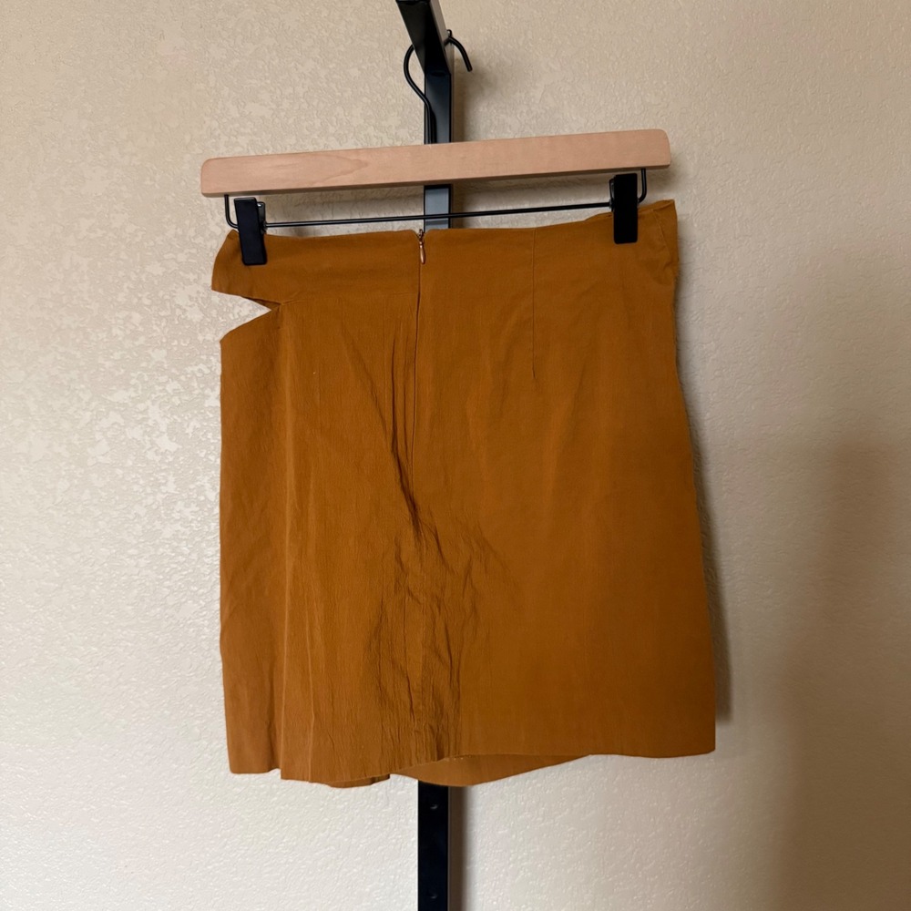 Zara Camel Side Cut Out Mini Skirt  Cotton Blend Size M Retro‎ Neutral - Picture 4 of 8